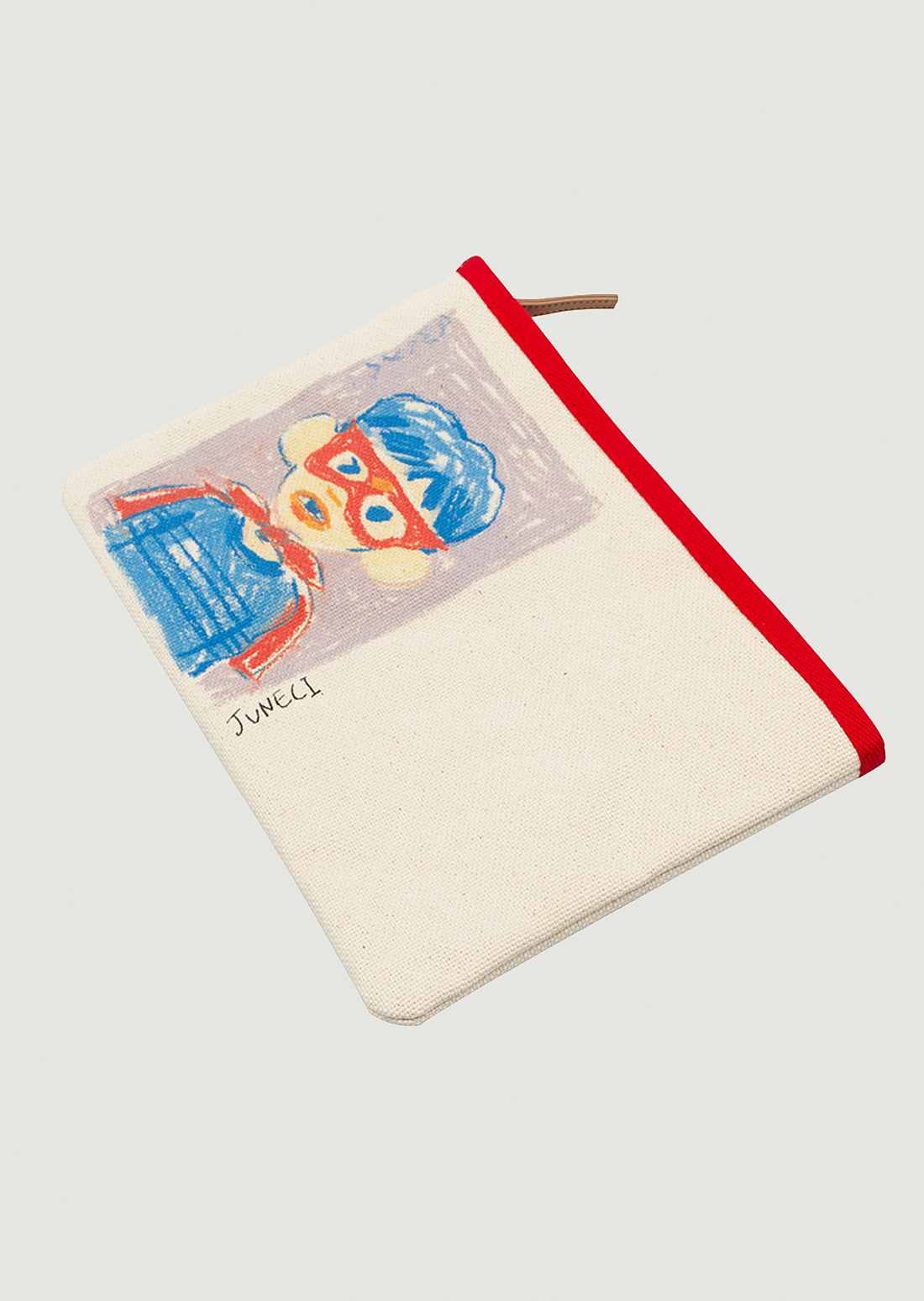 ‘A masked  boy’ Canvas Clutch (Natural+Red)