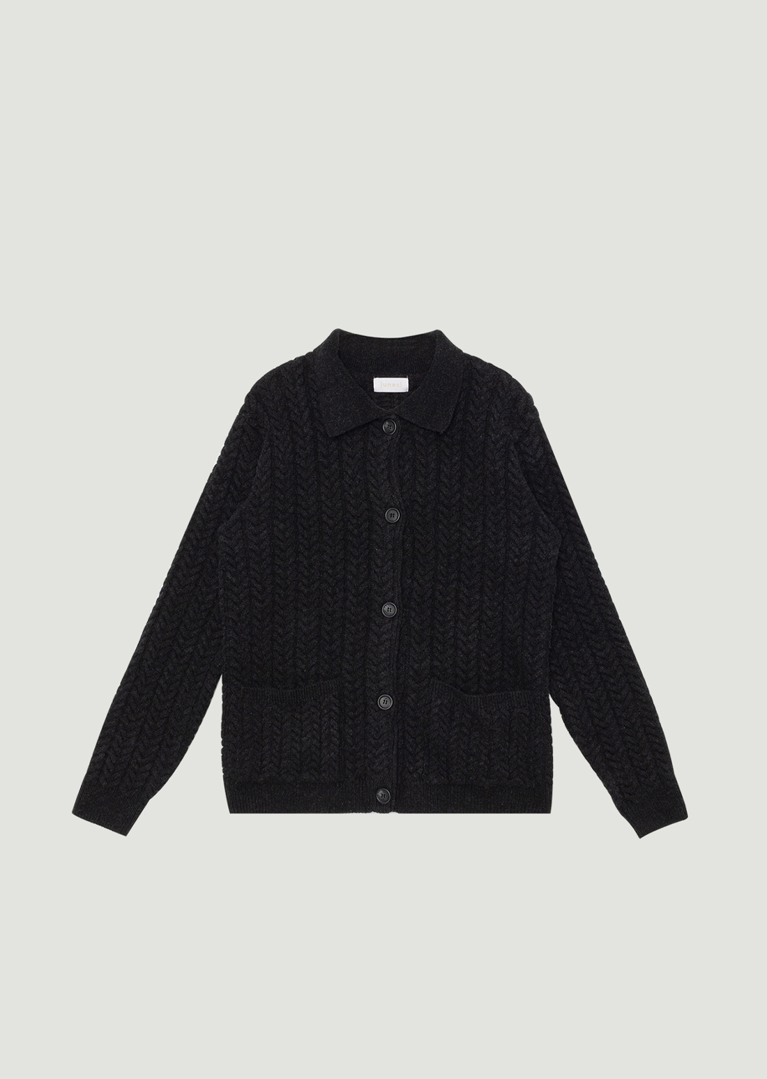 JQ Cashmere Wool Cable Cardigan (Charcoal)